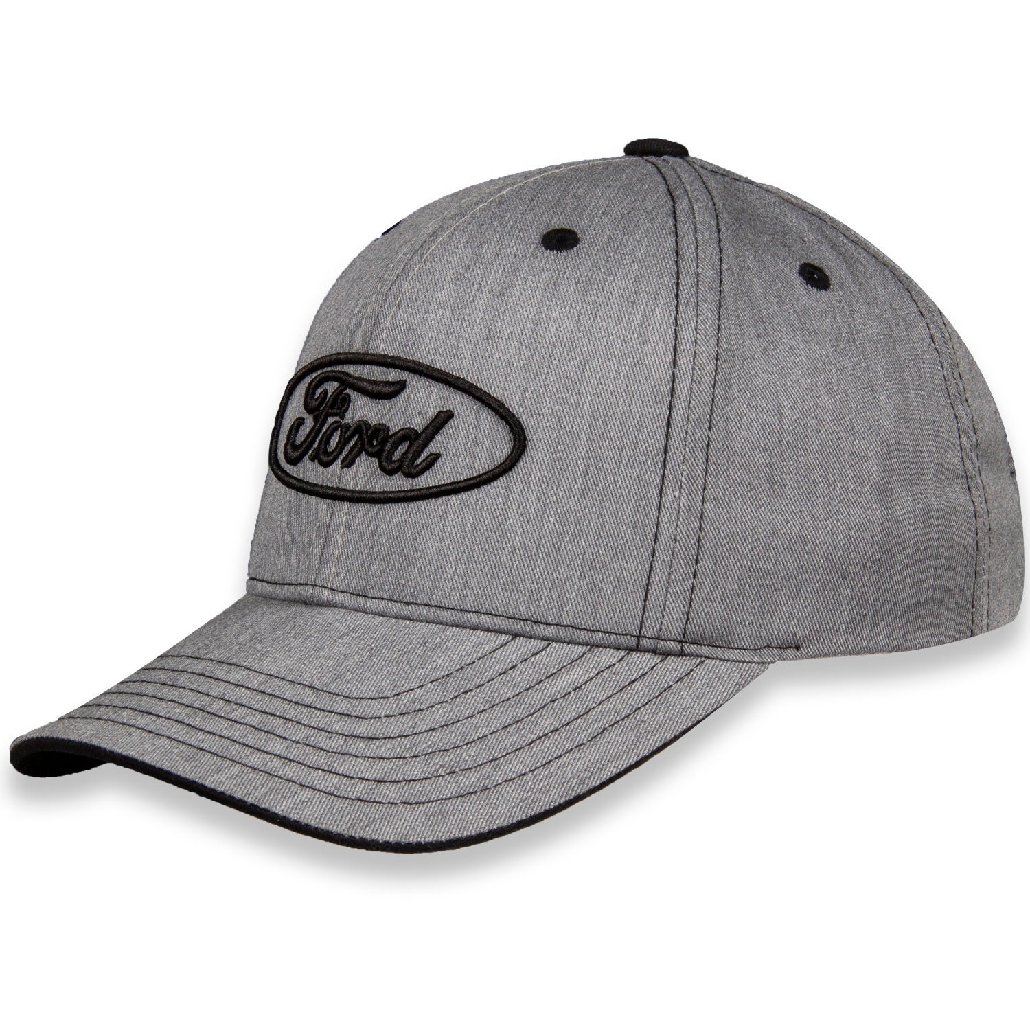 Ford Oval Heather Fabric Raised Logo Hat Hook and Loop with Black Stitching