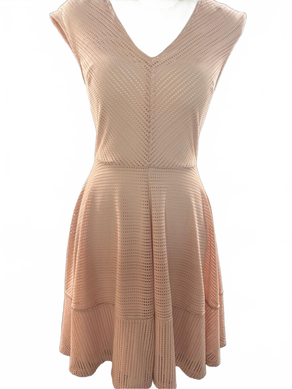 Bar III Summer Fit & Flare V Neck Peach Knit Dress Size Small