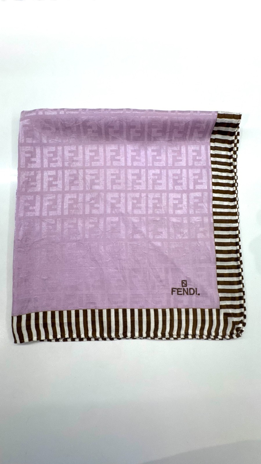Fendi FF Monogram Pink Brown Striped Square Scarf 57cm Logo Vintage