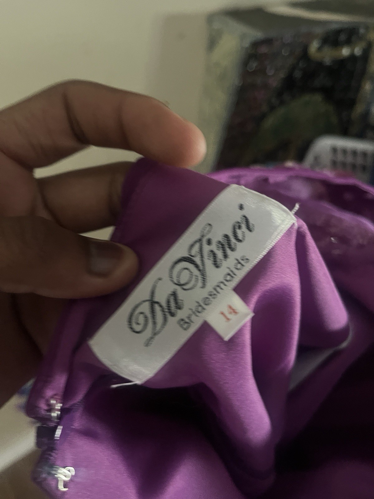 Da Vinci Purple Chiffon Bridesmaid Dress Long Sleeve Size 14 Style 55464