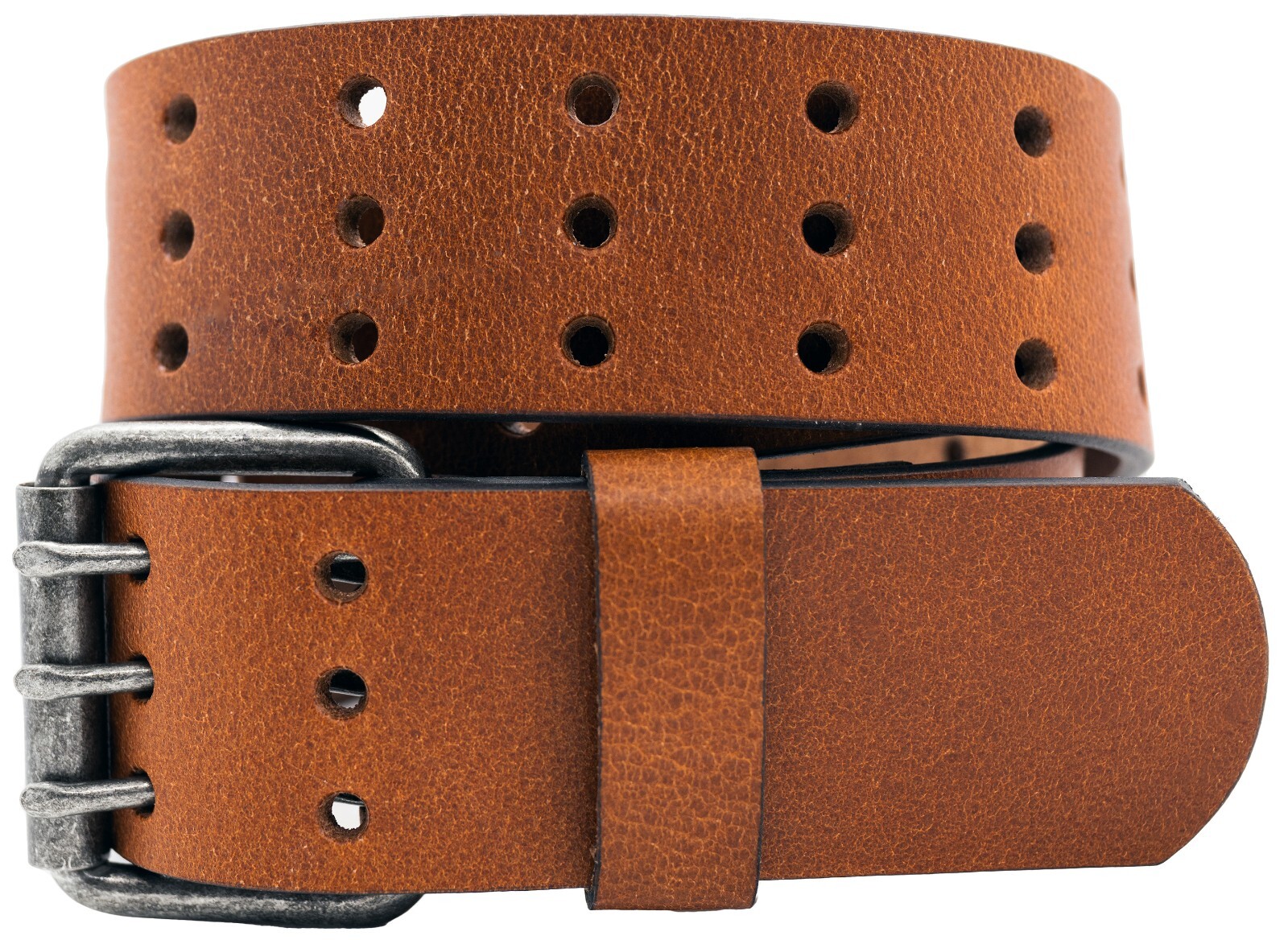 Full Grain Buffalo Leather 3-Hole Triple Prong Jeans Belt – Tan – Made in USA