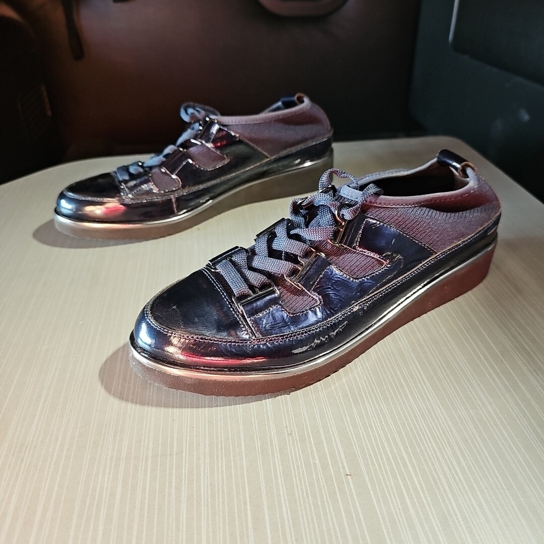 Ron White Noki Stretch Fabric & Crinkle Nappa Leather Wedge Sneaker 37.5 (US 7)
