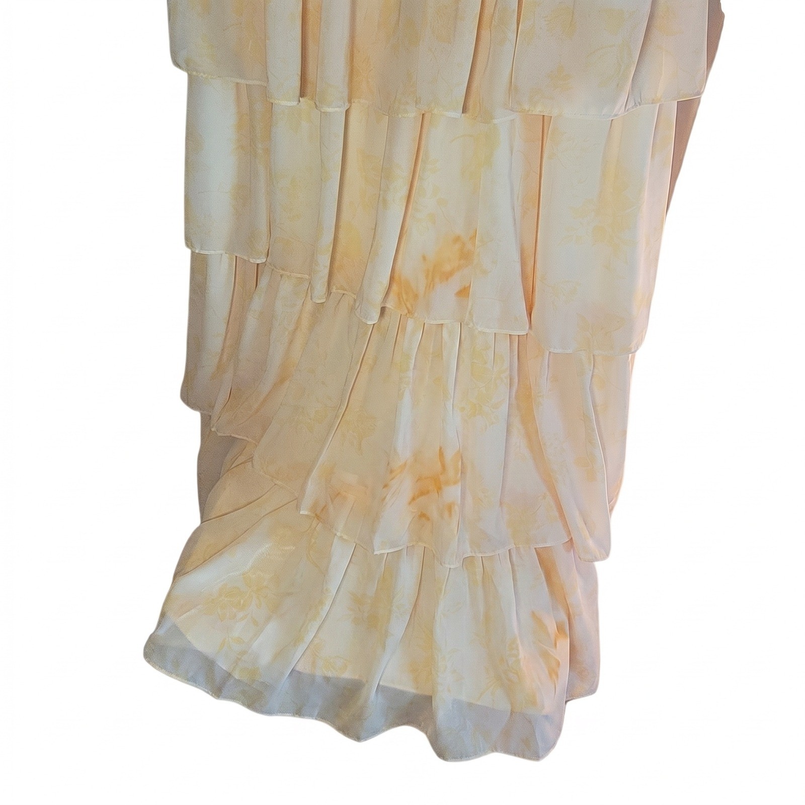 Ao Yan Butter Yellow Tiered Ruffled Maxi Formal Dress Prom Gown NWT Size S