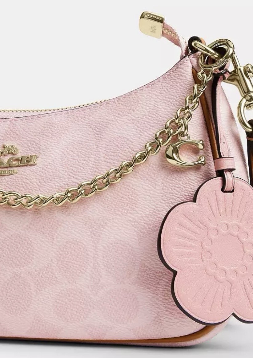 NWT Coach Gold Powder Pink Teri Shoulder Bag Signature with Charms CEA20