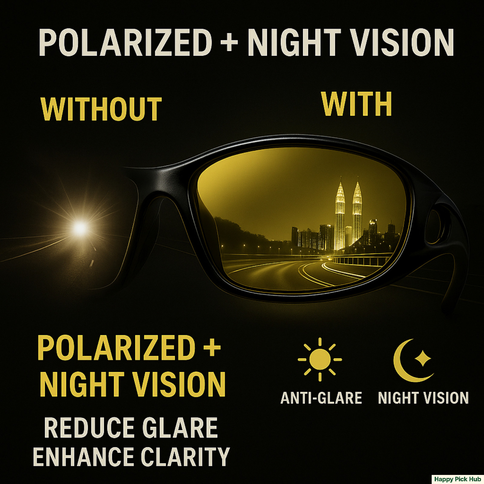 Polarized Night Driving Glasses Anti Glare Vision Fit Over for Men Women