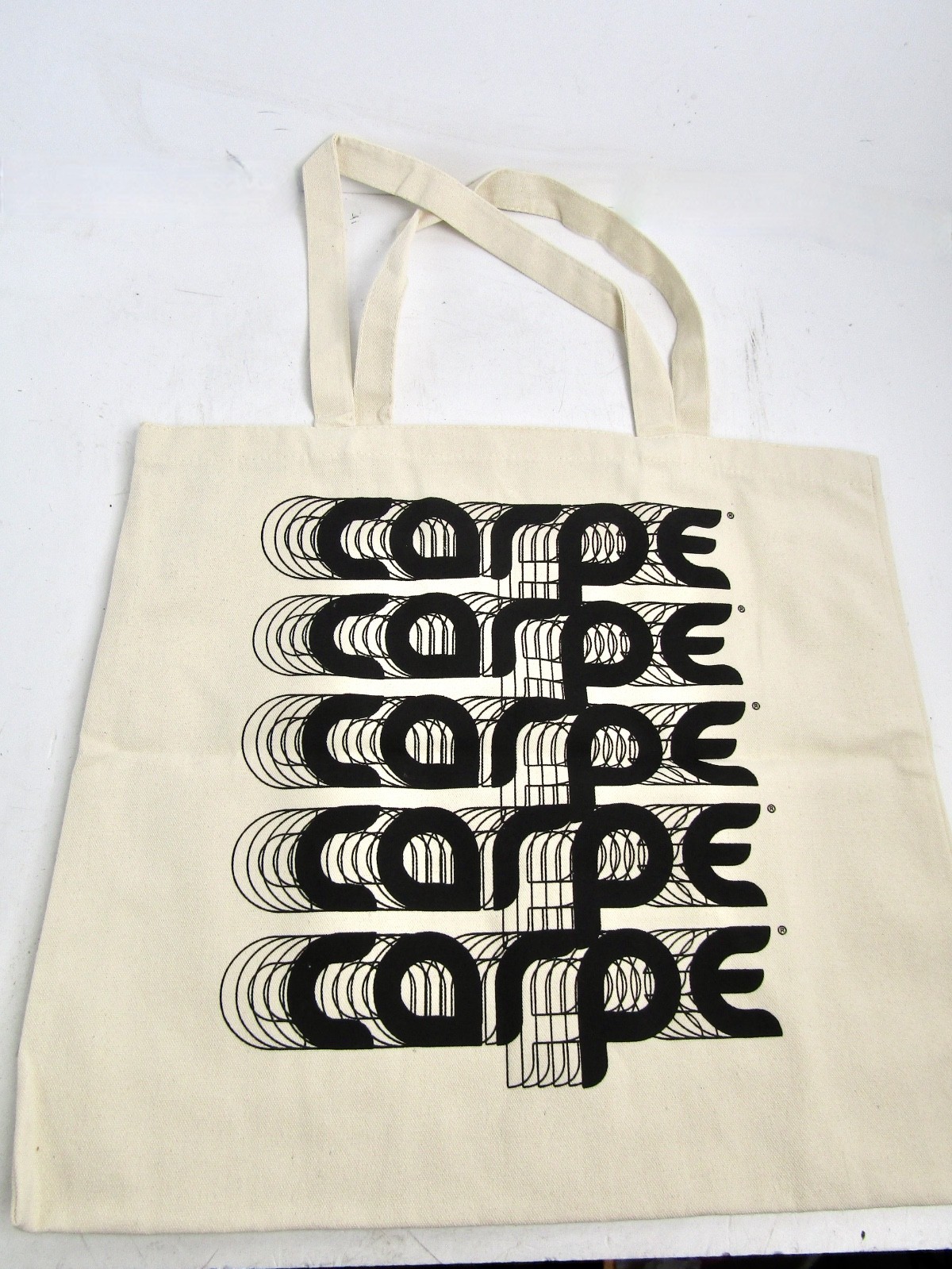 Carpe Logo Print Canvas Tote Bag, Beige/Black, Unisex Adults – NEW