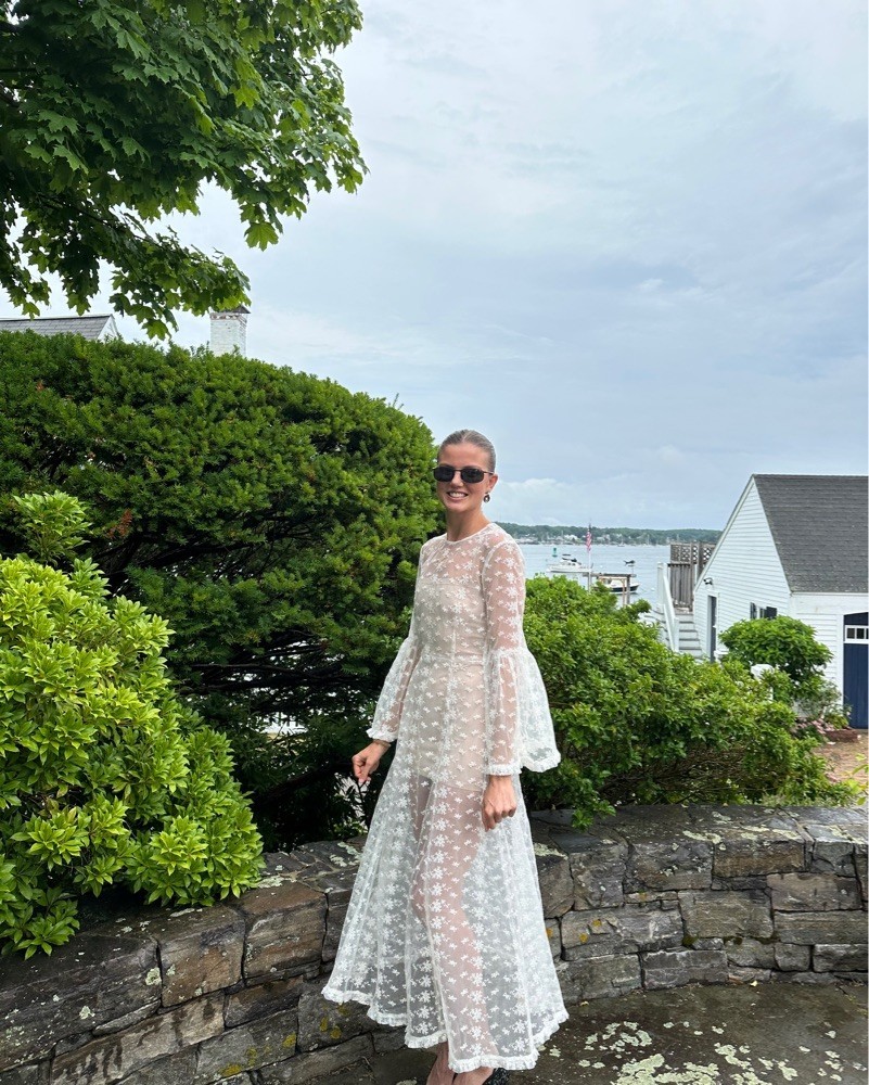 Doen Sea Salt White Embroidered Lace Sheer Women Midi Maxi Sheer Gown Dress XS