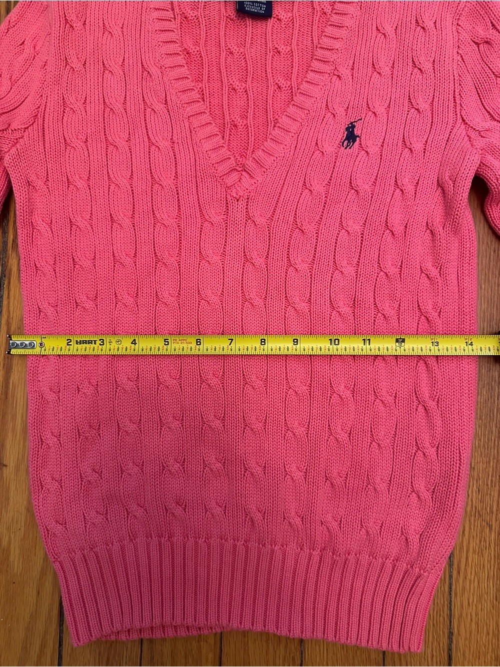 Ralph Lauren Coral Cable-Knit V-Neck Sweater Size M
