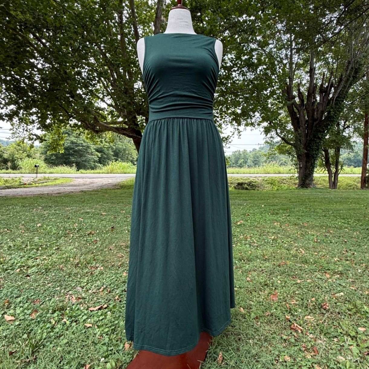BTFBM Womens Forest Green Sleeveless Ruched Waist Maxi Dress 7860 8503 Medium