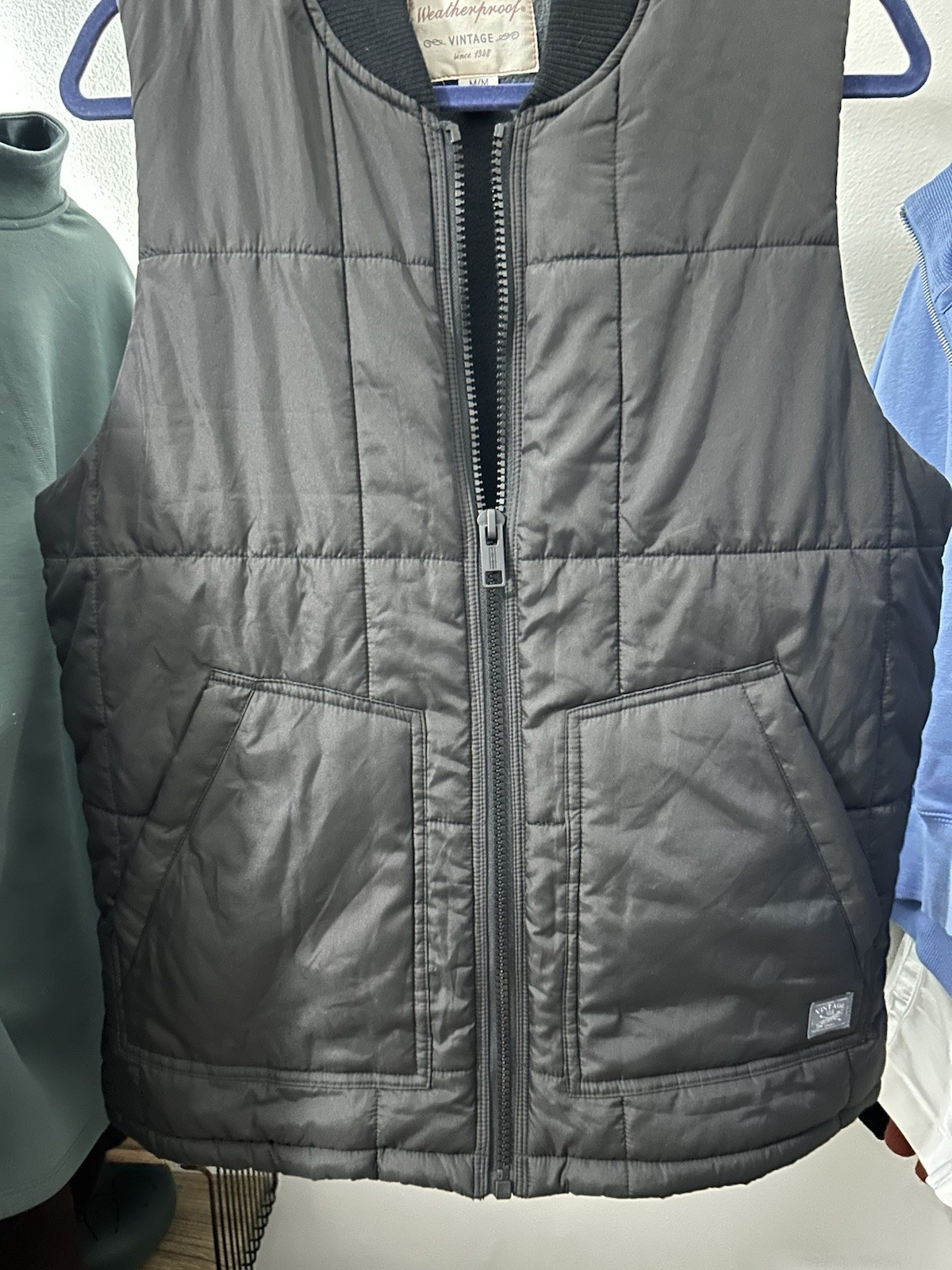 Weatherproof Men’s Black Quilted Puffer Vest Full Zip Stand-Up Collar M