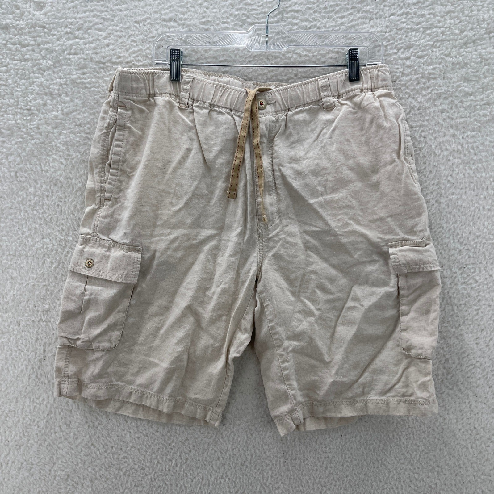 Tommy Bahama Cargo Shorts Mens Large Beige Linen Summer Outdoor Beach Preppy