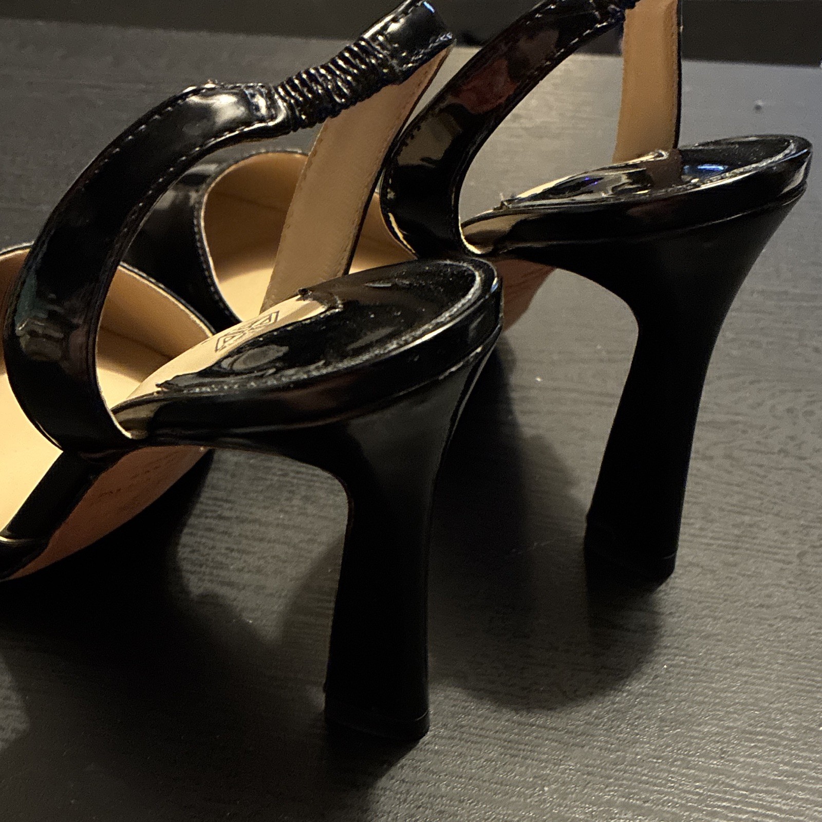 Antonio Melani Black Patent Leather Slingback Block Heel Pumps Pointed Toe US 8