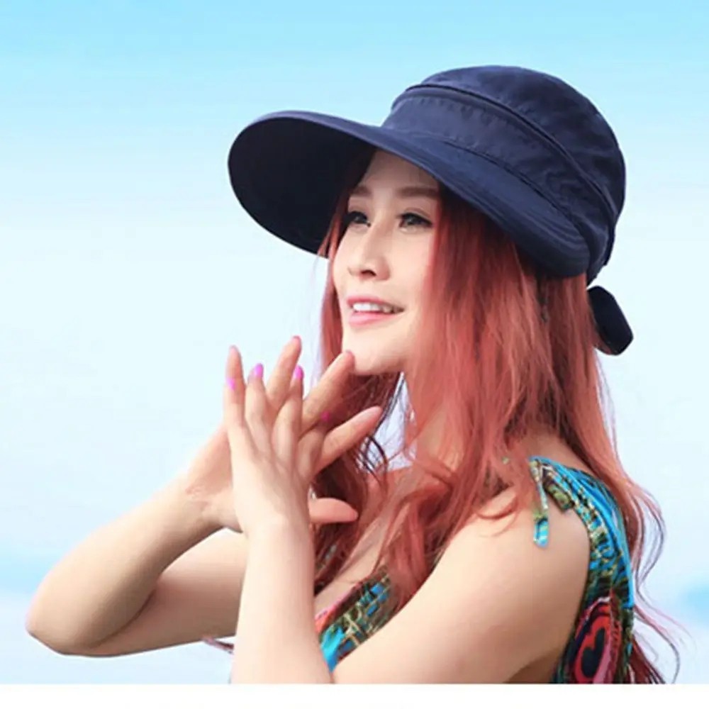 Sun Visor Hats for Women Wide Brim Foldable Summer Ponytail Cap Beach Zip-Off