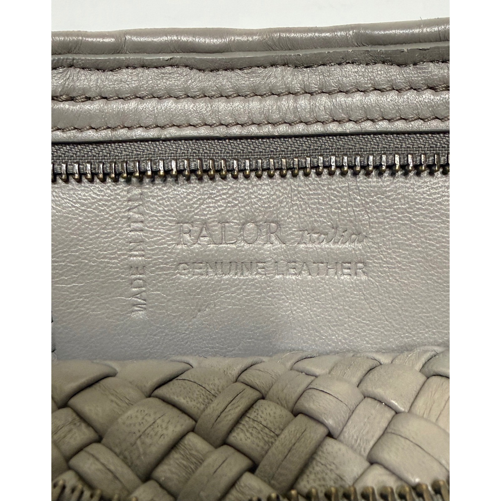 Falor Italia Woven Leather Crossbody Bag Grey Gunmetal Chain Made in Italy