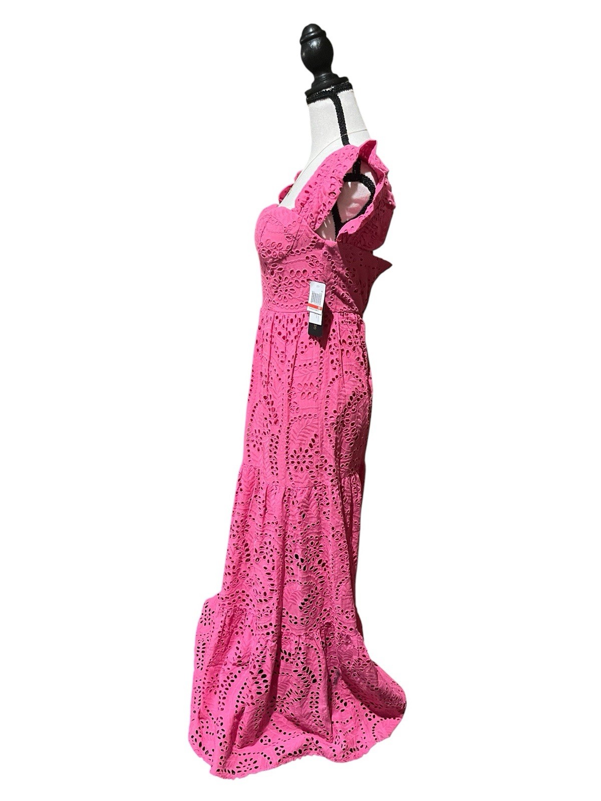 Seni & Cade Women’s XS Pink Eyelet Cotton Maxi Dress Sweetheart Neck Tiered NWT