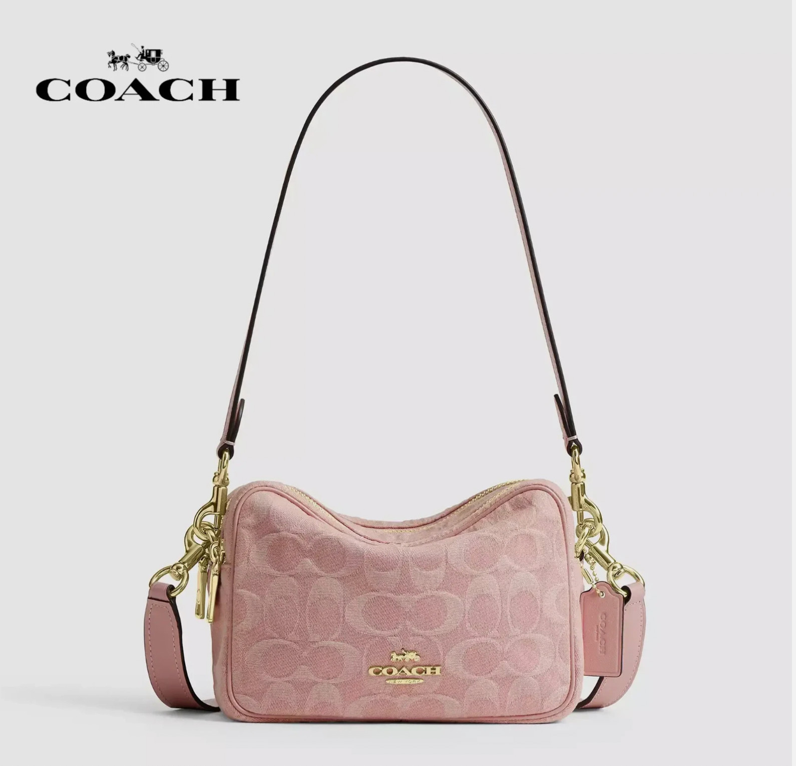COACH Carey Crossbody Bag In 3way Bag Signature Denim CEN19 CER69Light Pink New