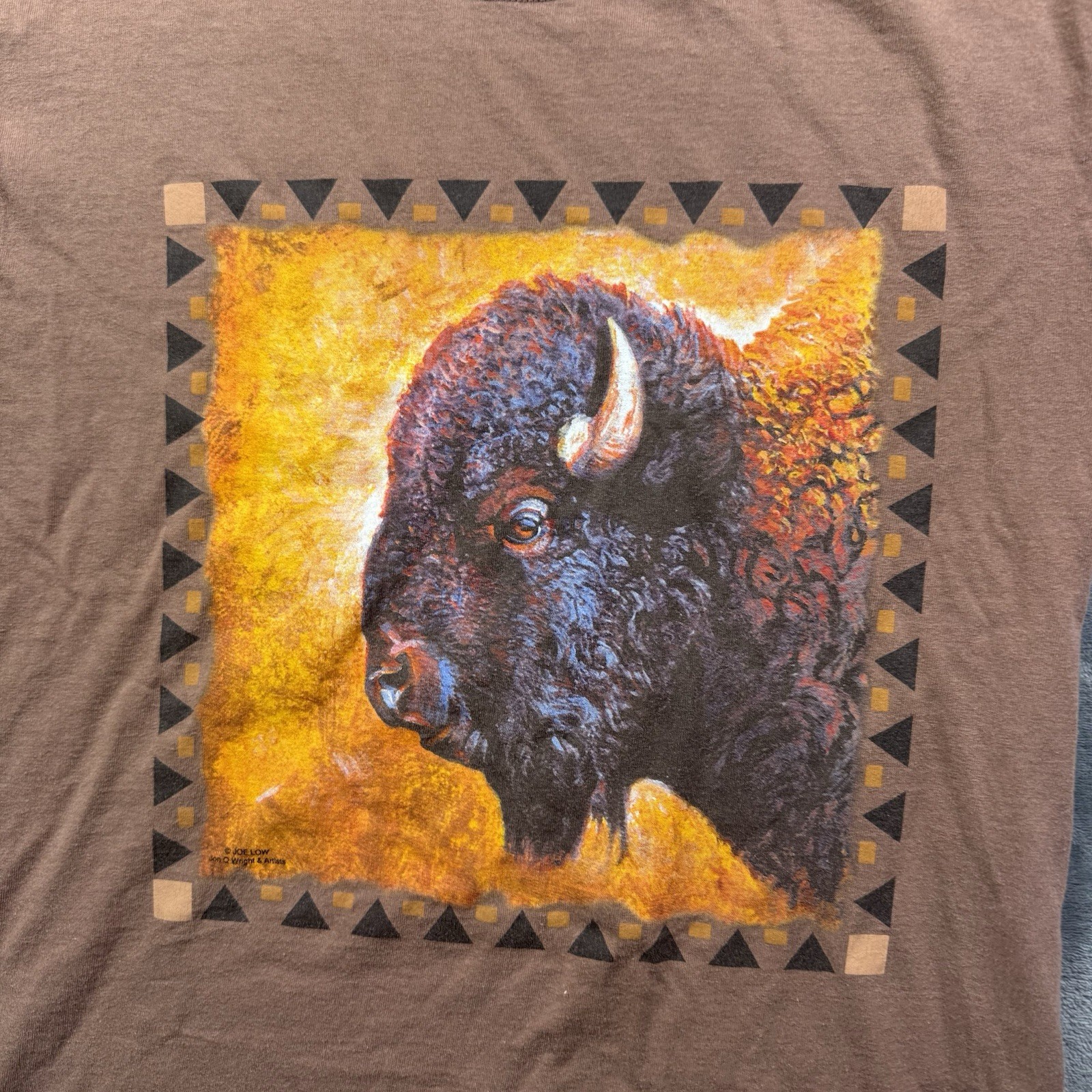 Jon Q Wright Artists Buffalo Bison Graphic T-Shirt Brown Native Art Size M