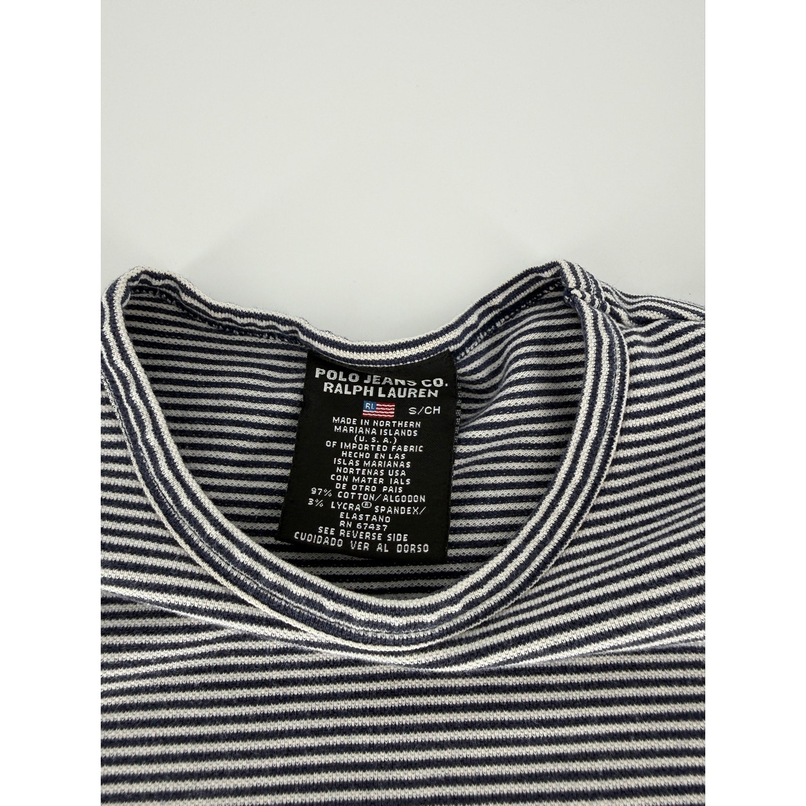 Polo Jeans Co Ralph Lauren Womens Small Black White Stripe Pocket T Shirt USA
