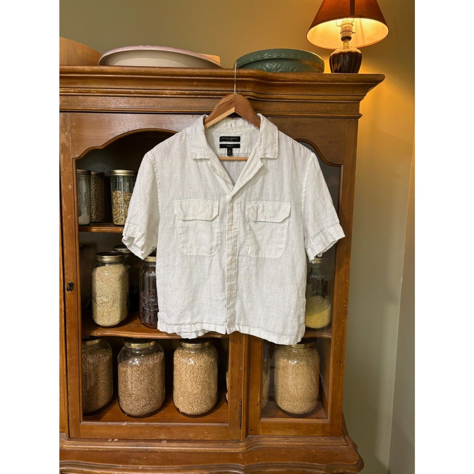 Banana Republic White Linen Camp Collar Shirt Medium
