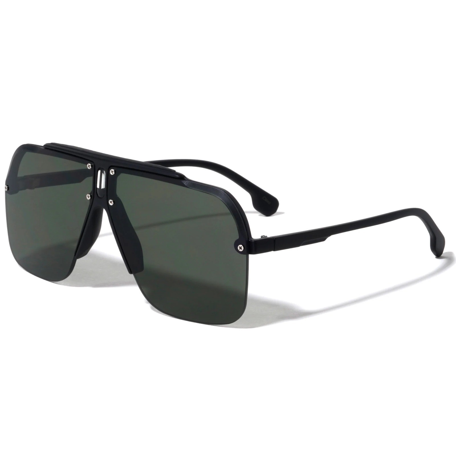 Mens Oversized Shield Hip Hop Sunglasses Matte Black Frame Green Lens Outdoor