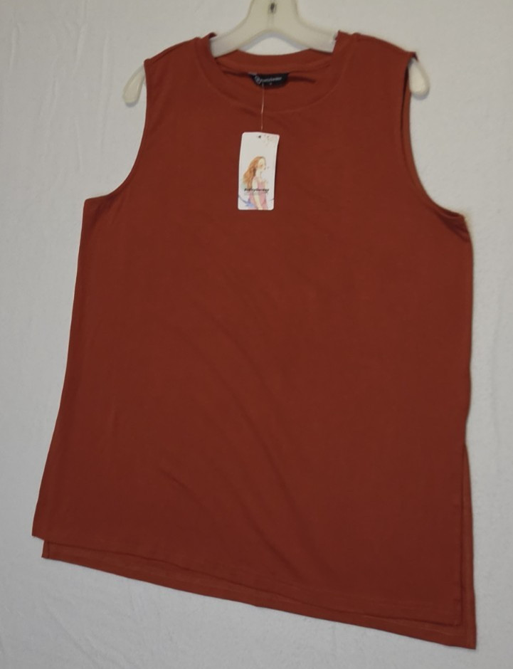 Pretty Garden Rust Tank Size Large Viscose Side Split Summer Classic Minimalist