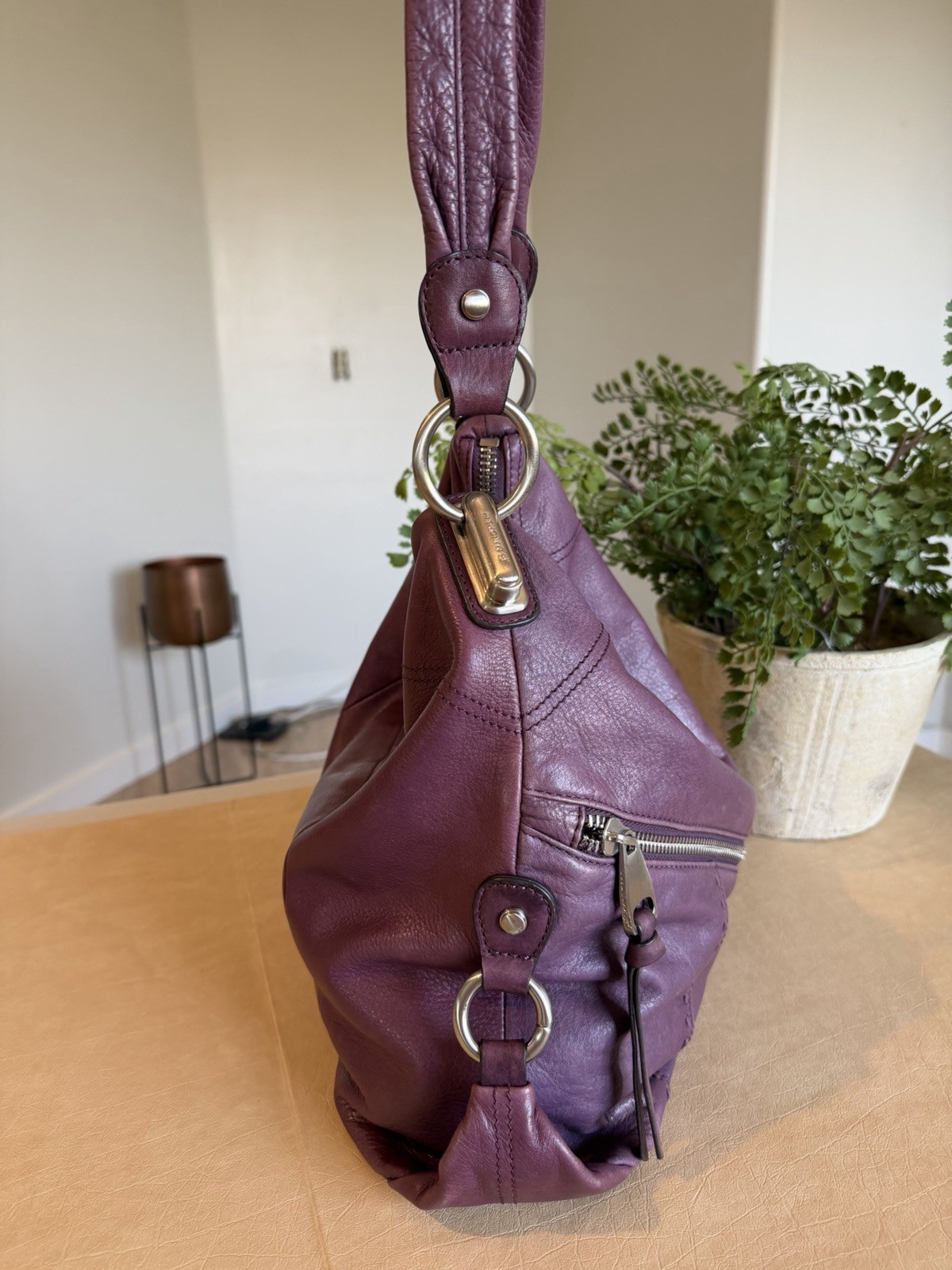 Vintage Y2K B. Makowsky Purple SOFT Leather Shoulder Bag Slouchy Purse 11.5”x15”
