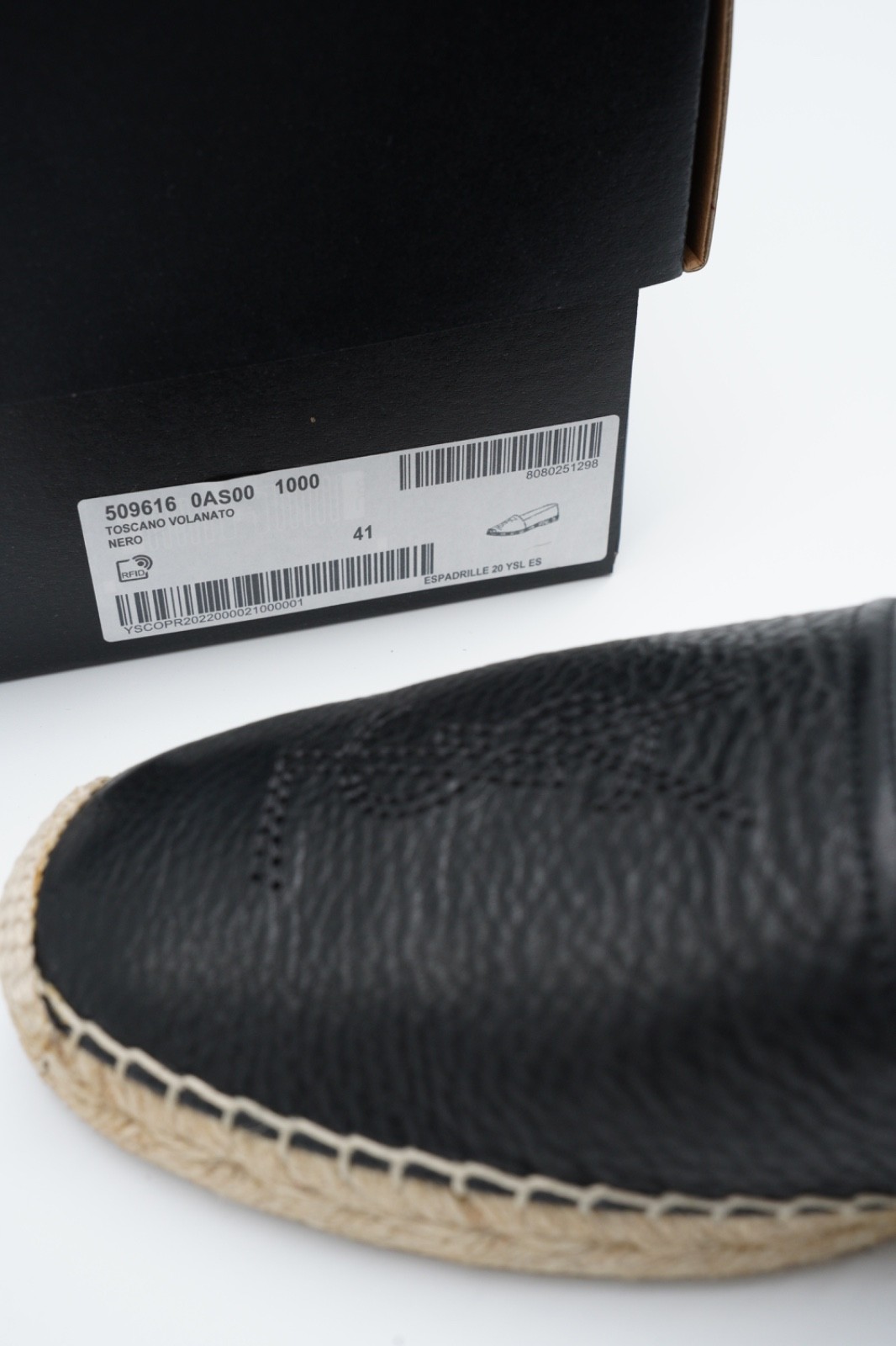 Saint Laurent YSL Espadrilles Black Leather Logo 41 UK 7 US 8 8750G