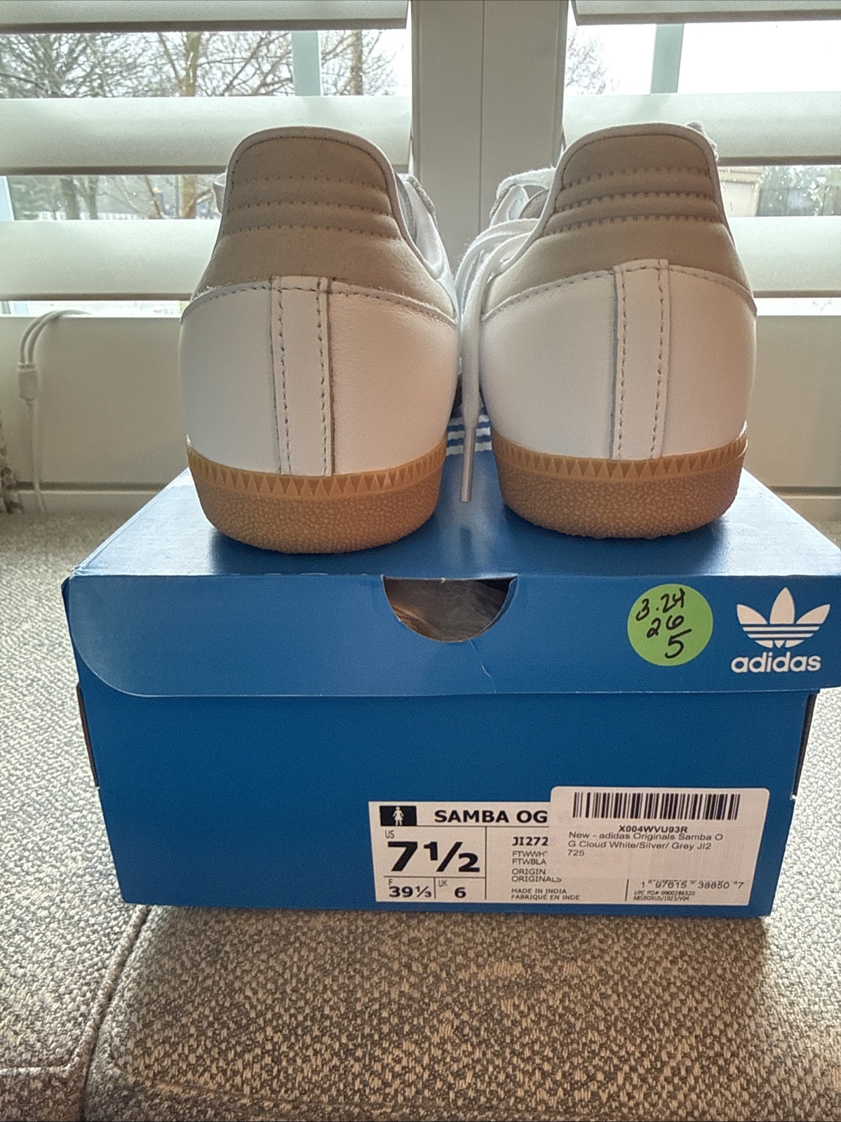 Size 7.5 Women’s Adidas Samba OG White Silver Metallic Grey JI2725 Sneakers