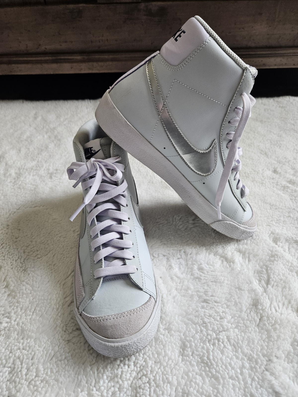 Nike Blazer Mid 77 Light Blue Silver Metallic High Top Sneakers CZ1055-400