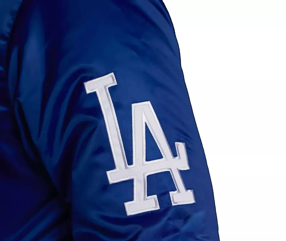 Men’s Los Angeles Dodgers Blue Satin Baseball Jacket Full-Snap Embroidery logos