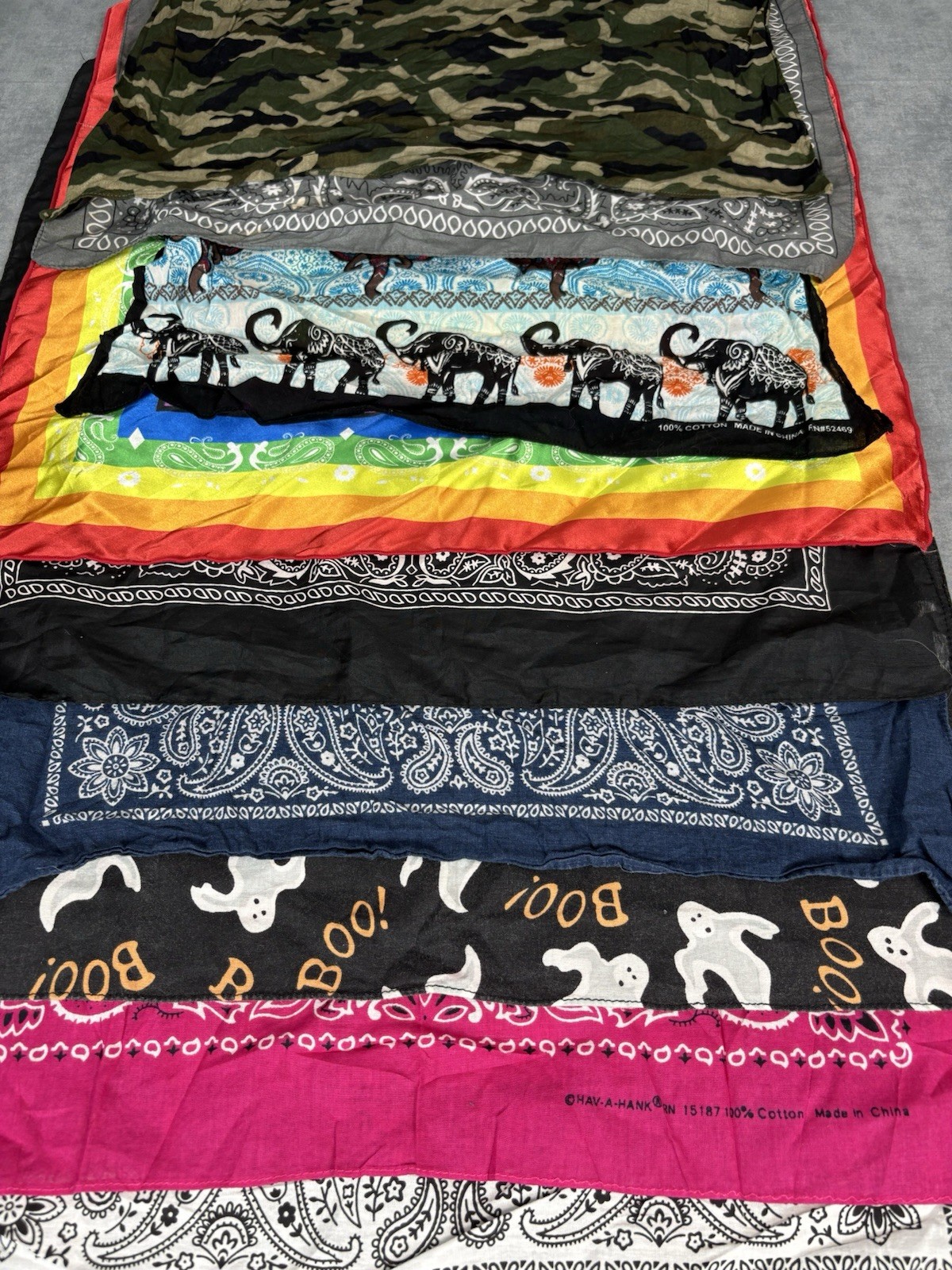 Lot of 10 Bandanas / Head Wraps Assorted Colors Paisley Elephant Camo Cotton