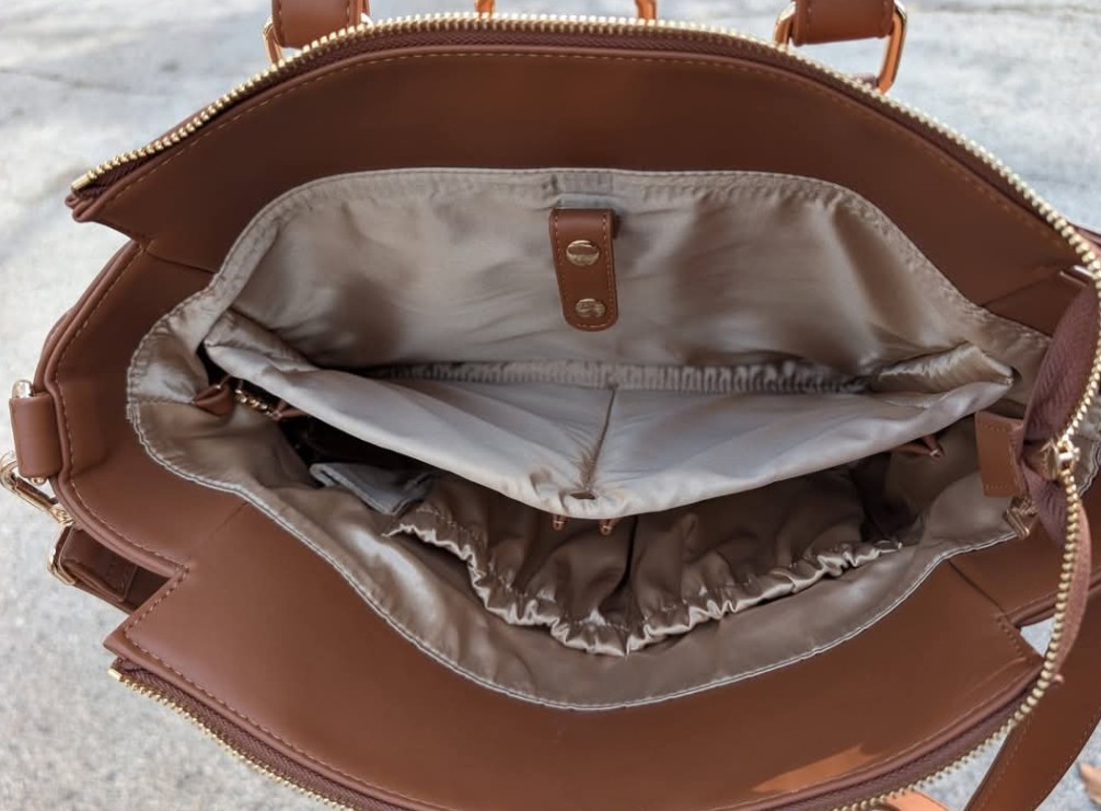 White Elm Brown Satchel Top Handle Bag Zip Tassel Detachable Strap Pockets