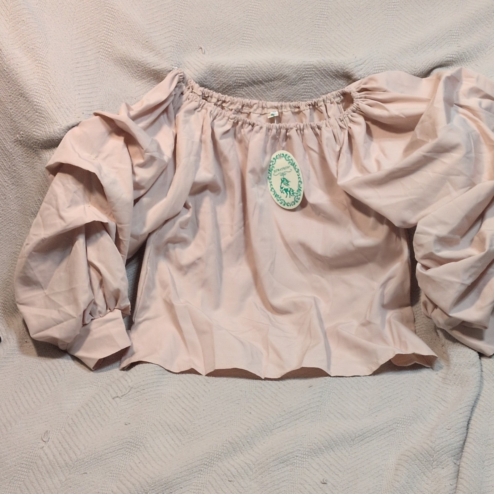 Women’s Beige Khaki Crop Top Ruffle Puff Long Sleeve Blouse 2XL