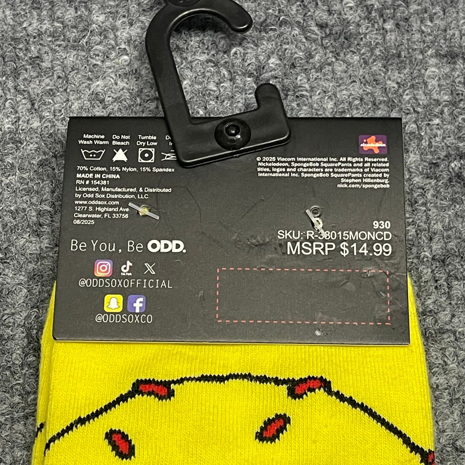 Odd Sox SpongeBob SquarePants Krabby Patty Yellow Crew Socks Mens Size 6-13 NEW
