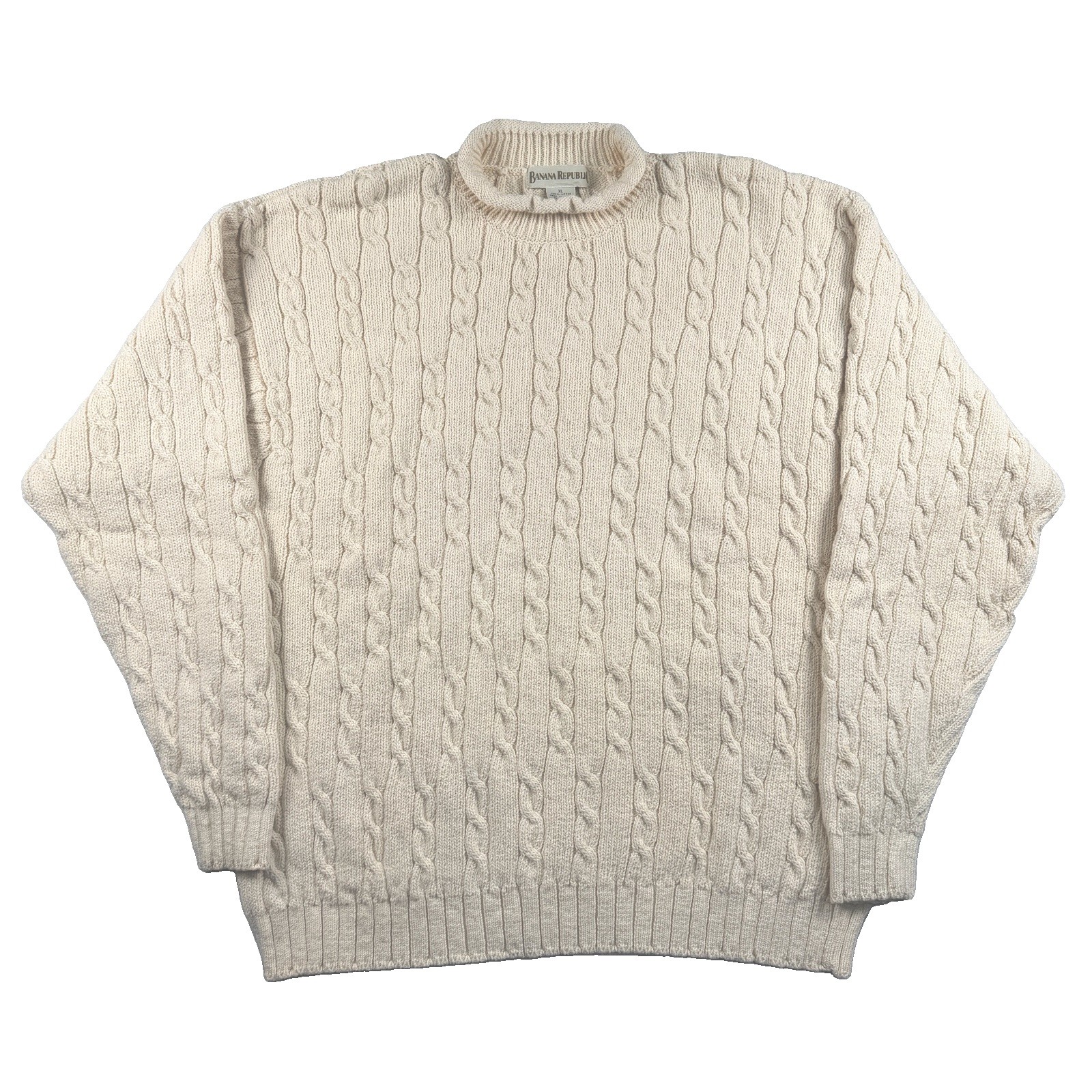 Vtg Banana Republic Roll Neck Sweater Mens XL Cable Knit Heavy Chunky Fisherman