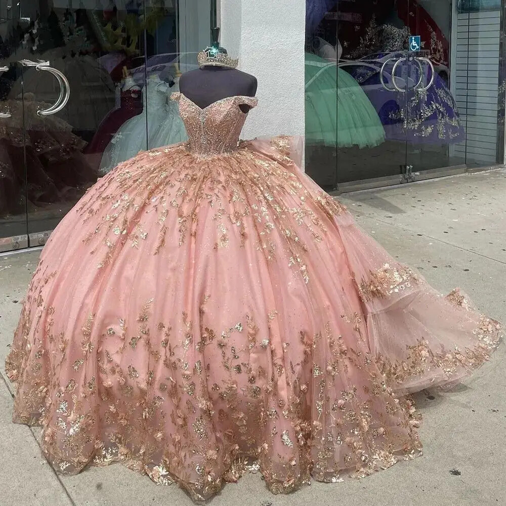 Blush Pink Quinceanera Dresses Off Shoulder Sparkling Beaded Ball Gowns Sweet 16