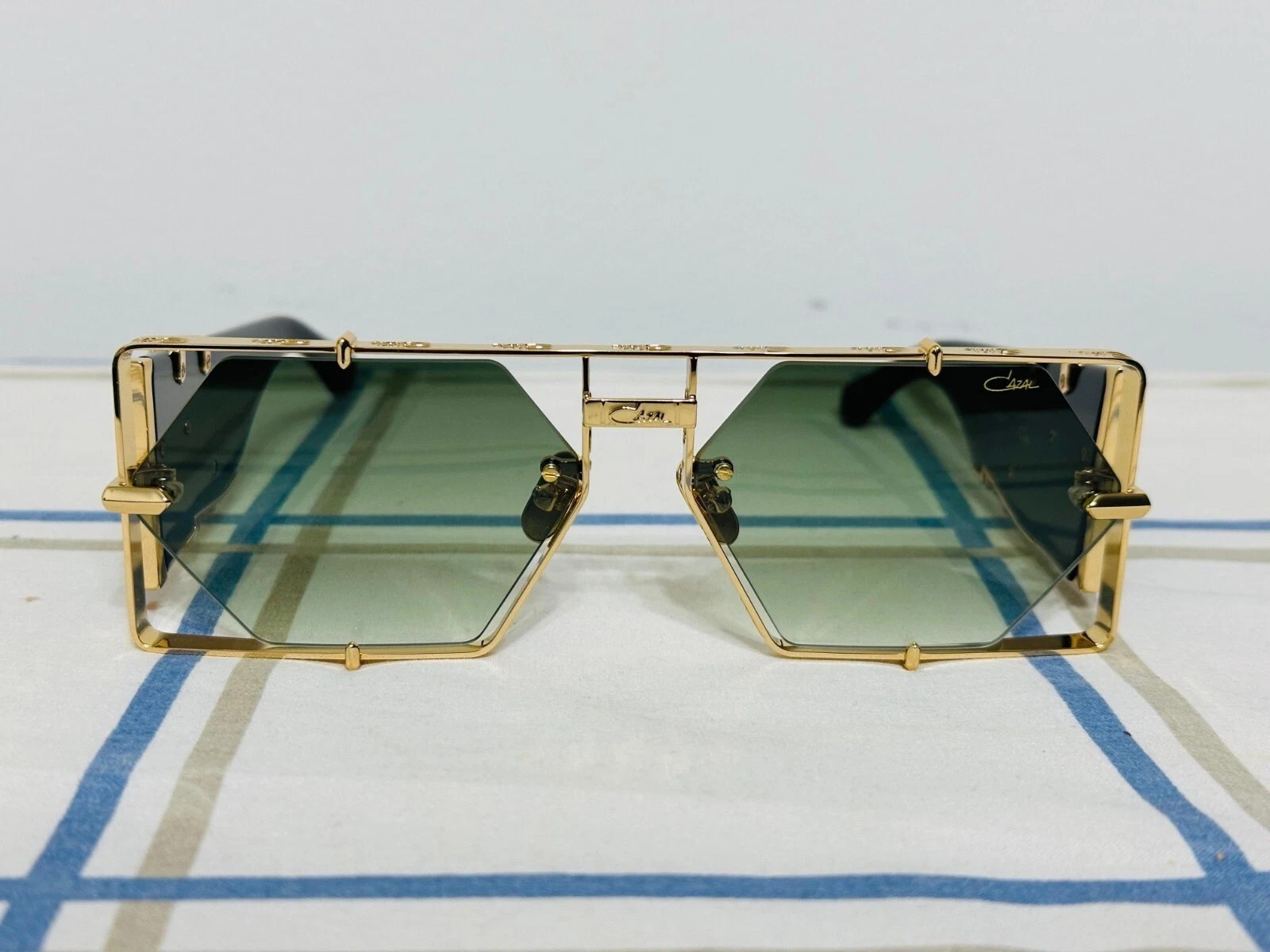 Cazal MD004 Sunglasses Black Gold Frame Green Lens Unisex Designer