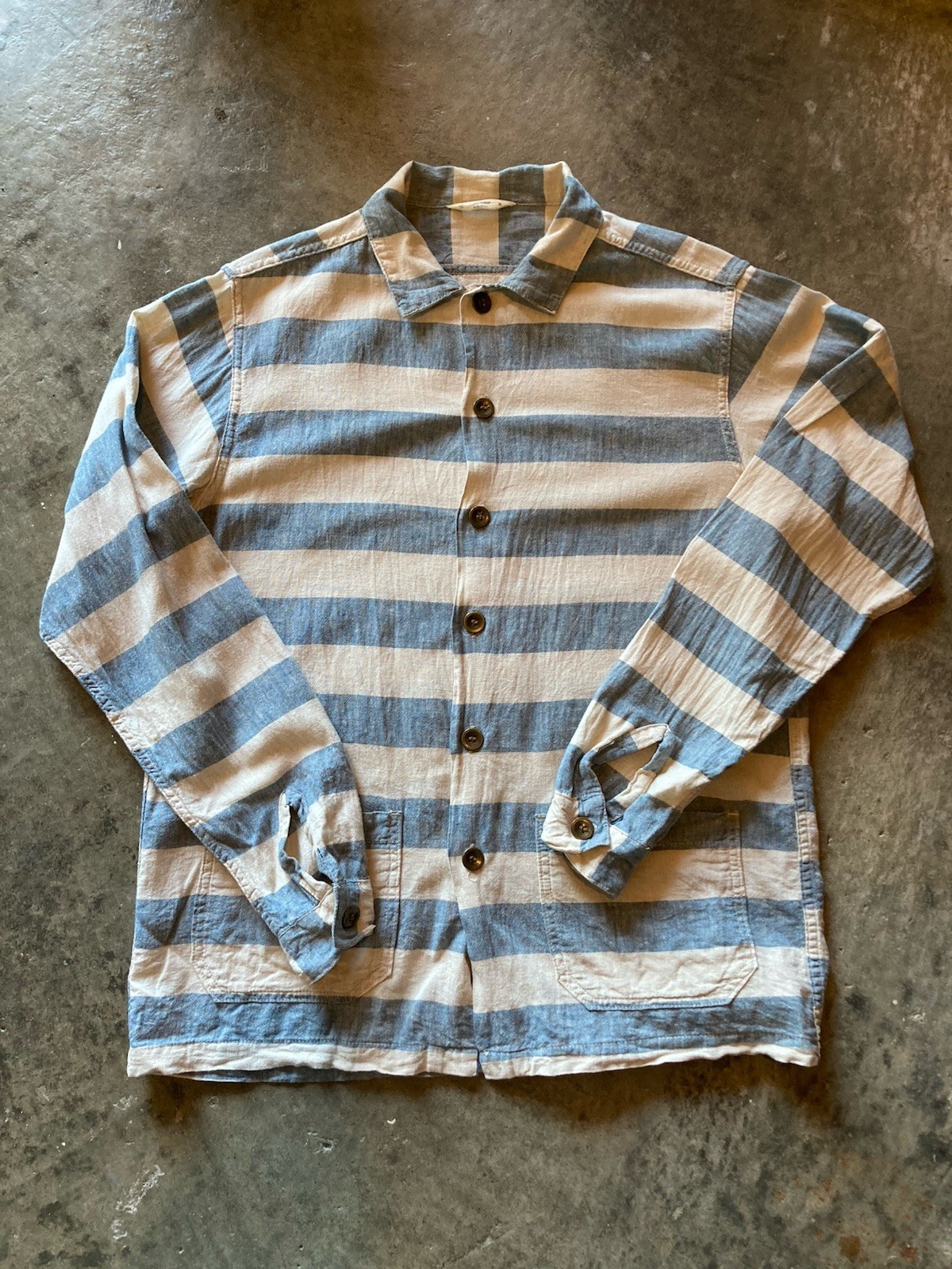 3sixteen Prison Chore Shirt Sz Medium Lightweight Blue Stripes Made In USA