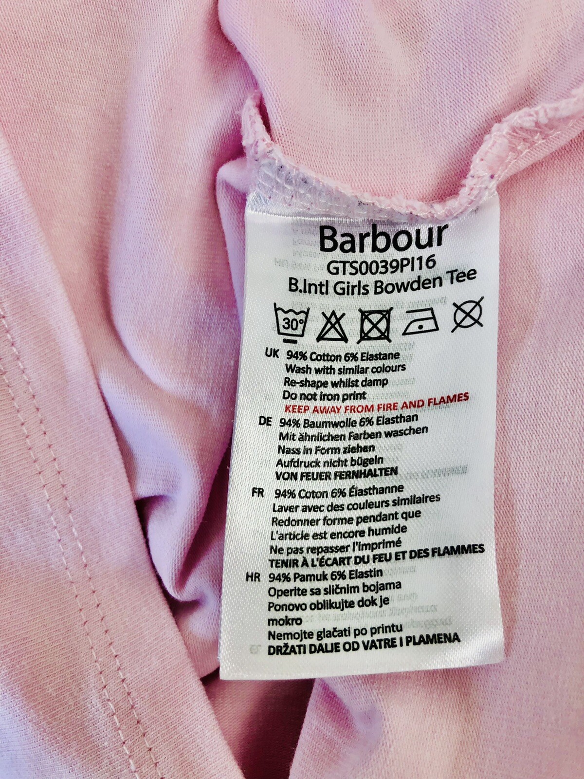 BARBOUR, Women top, size L, light pink, 94% cotton, 6% elastane