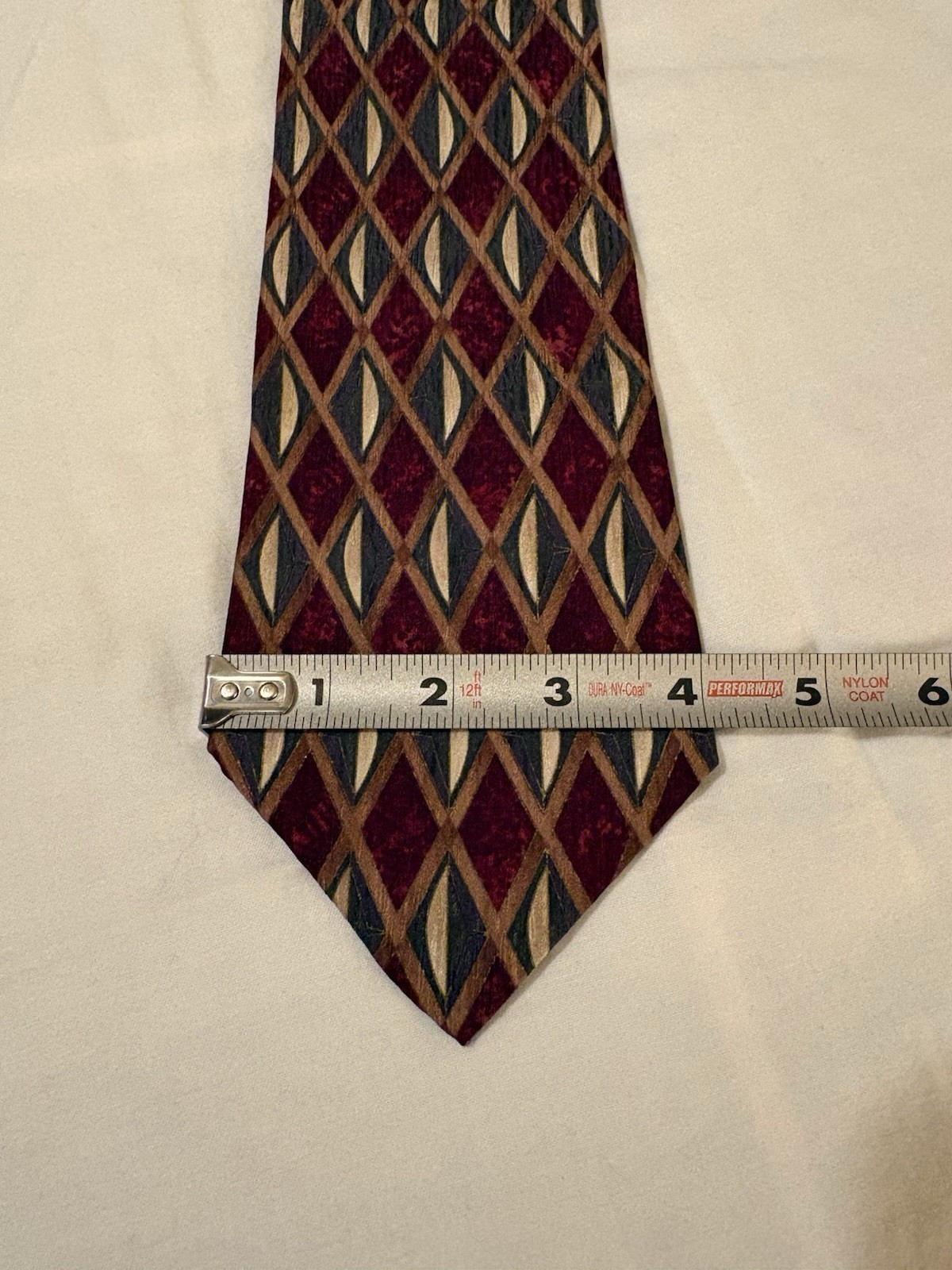 Cocktail Collection Men’s Silk Tie Burgundy Blue Tan Geometric Pointed Classic