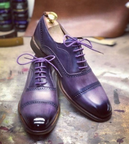 Goodyear Welted Men’s Purple Color Cap-Toe Shoes Dress Uniuqe Stylish Shoes Men
