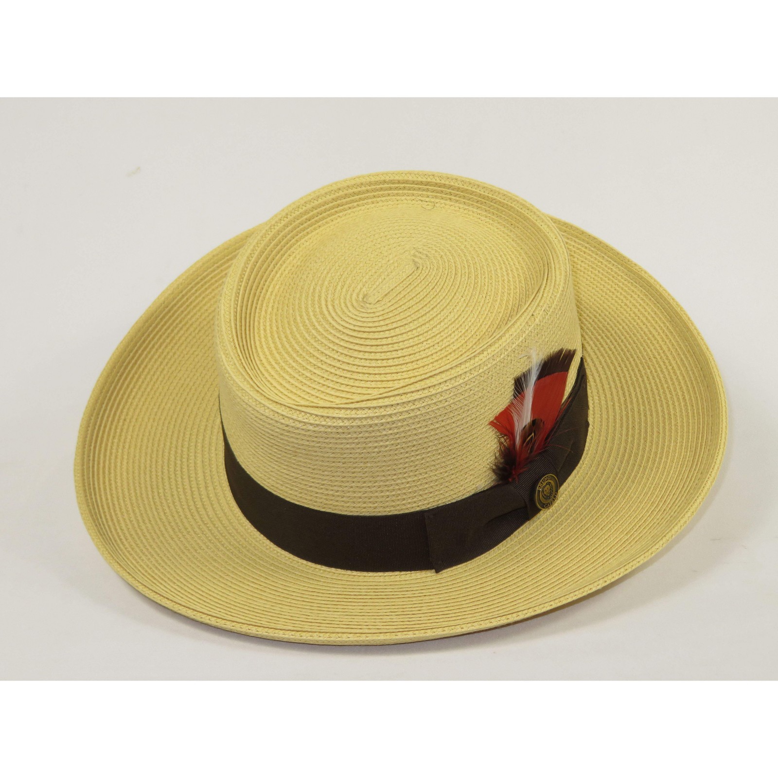 Men Bruno Capelo Braid Straw Hat Wide Brim GAMBLER GAMS202 Natural/Brown