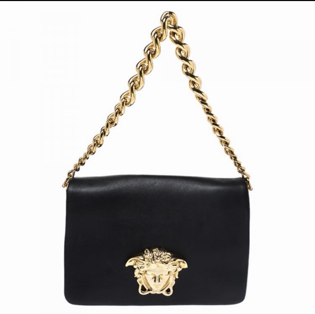 Authentic Versace Black Leather Medusa Shoulder Bag