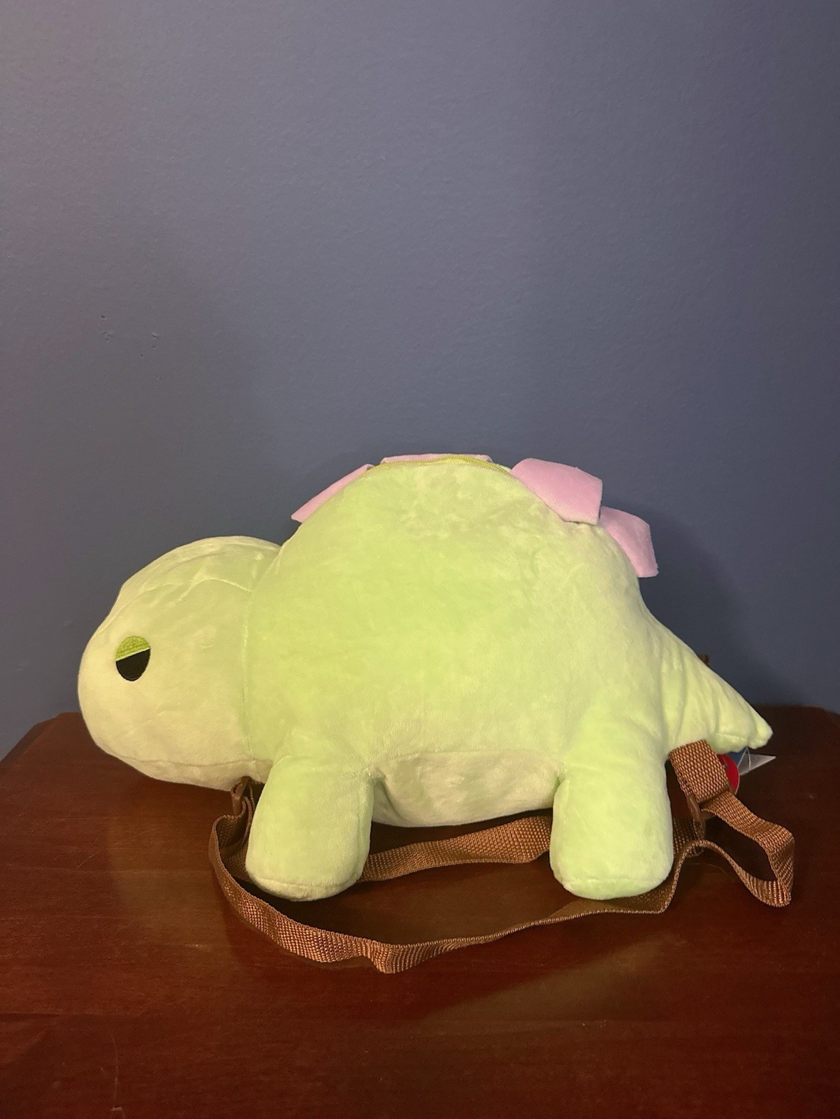 NWT Angry Green Stegosaurus 11.8” Plush Dragon Dinosaur Backpack Round1
