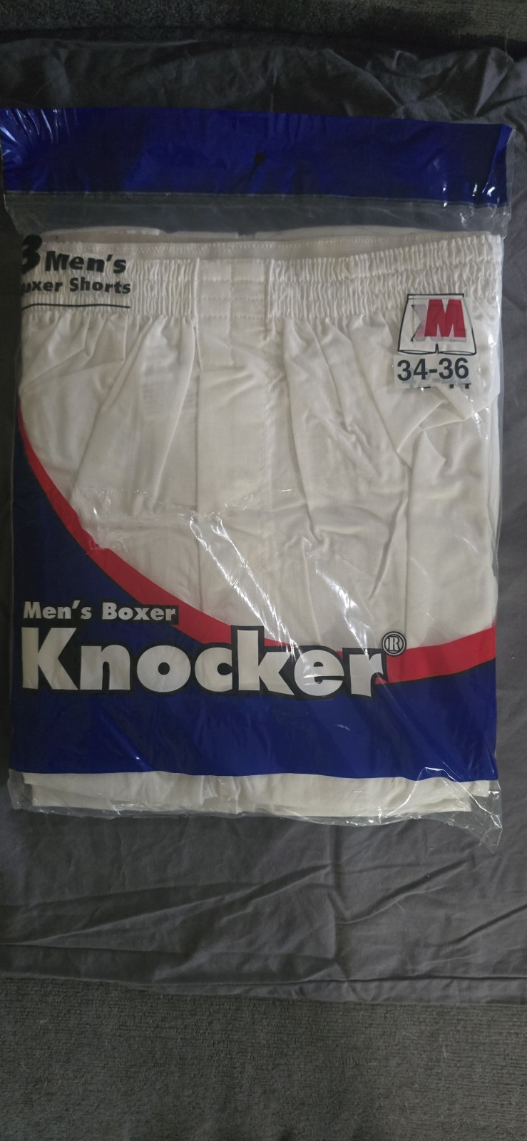 Knocker Men’s White Boxers Size Medium (34-36) 3 Pack Styl #TB3000