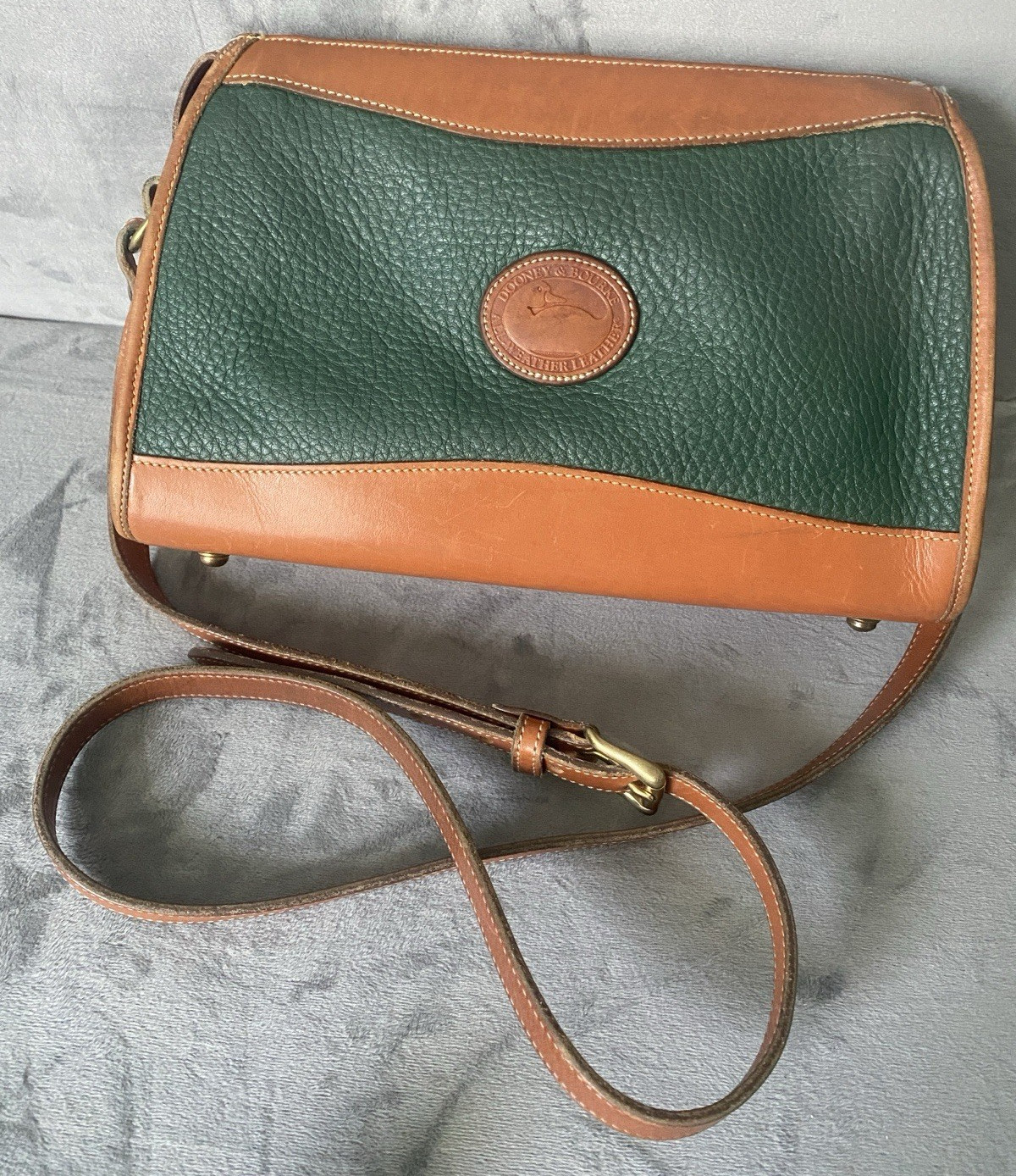 Dooney & Bourke Green/Brown Small Crossbody Bag Zip, Adjustable Strap, Gold