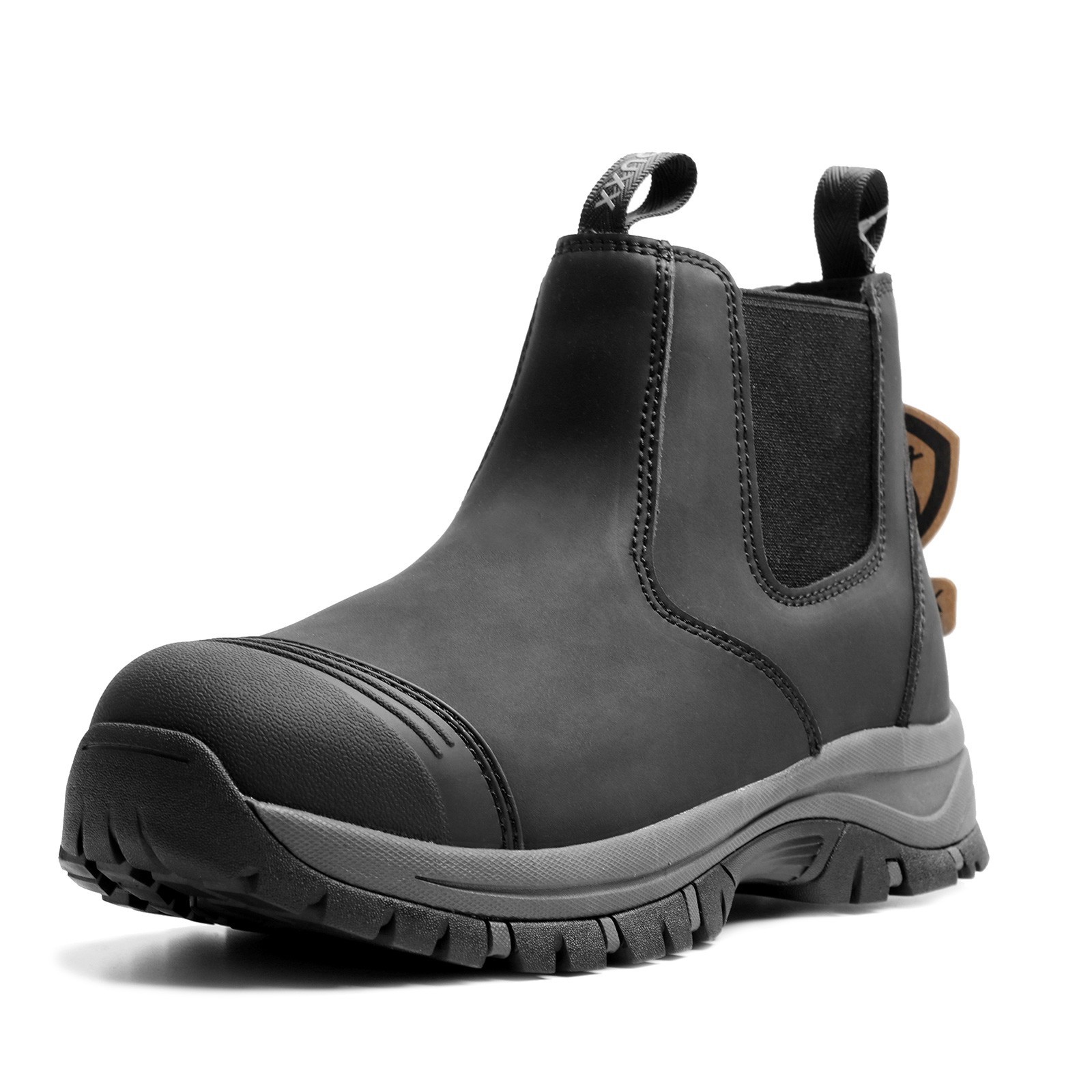 OUXX Men’s Anti-Slip Steel-Toe Safety Work Boots, Waterproof Ankle Cover Shoes
