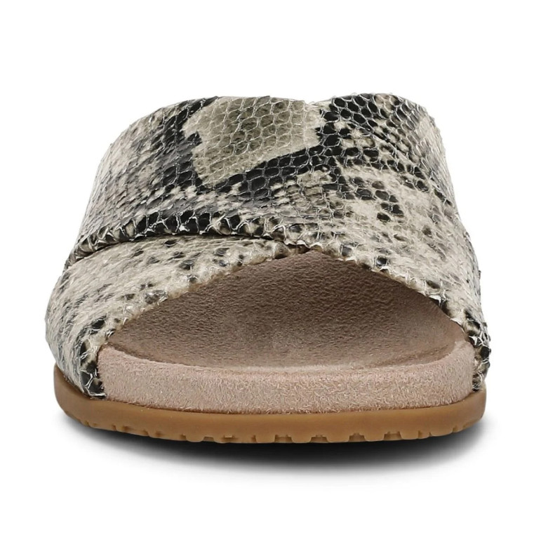Vionic’s Etna Slide Sandal, Cream Snake Print Leather