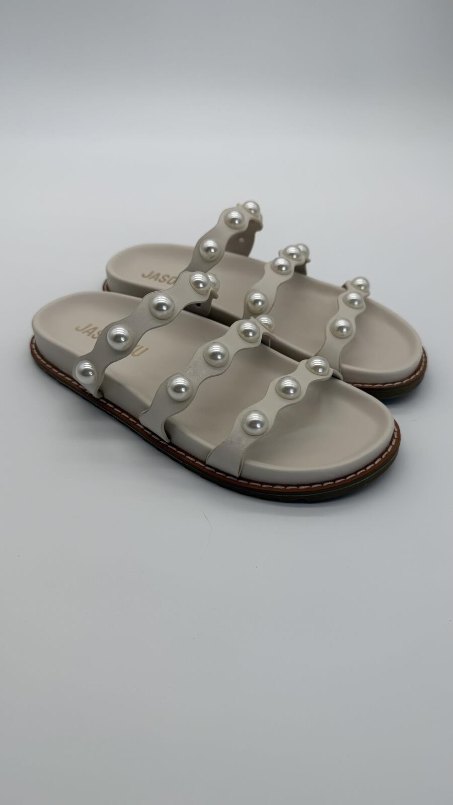 Jason Wu Pearl Embellished Strap Slide Sandals Ivory Cream Women’s Size 6.5