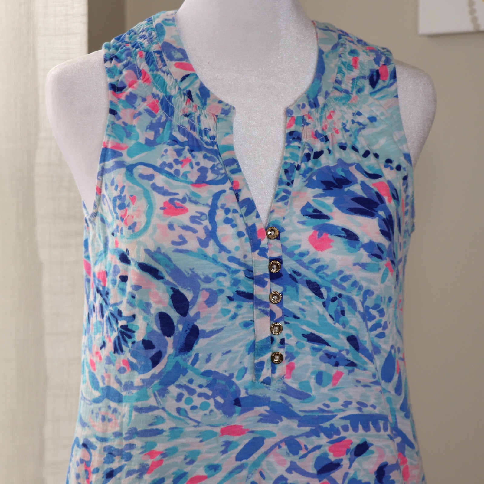 Lilly Pulitzer Sleeveless Top White Blue Breakwater Tint Party Wave Essie Sz XS